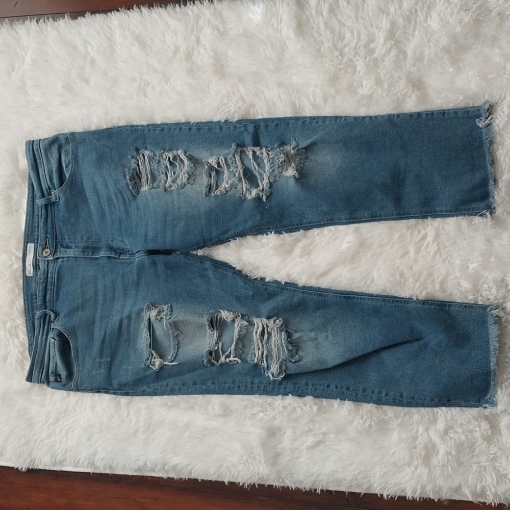 Kancan Boyfriend Fit Distressed High Rise Ankle Jeans